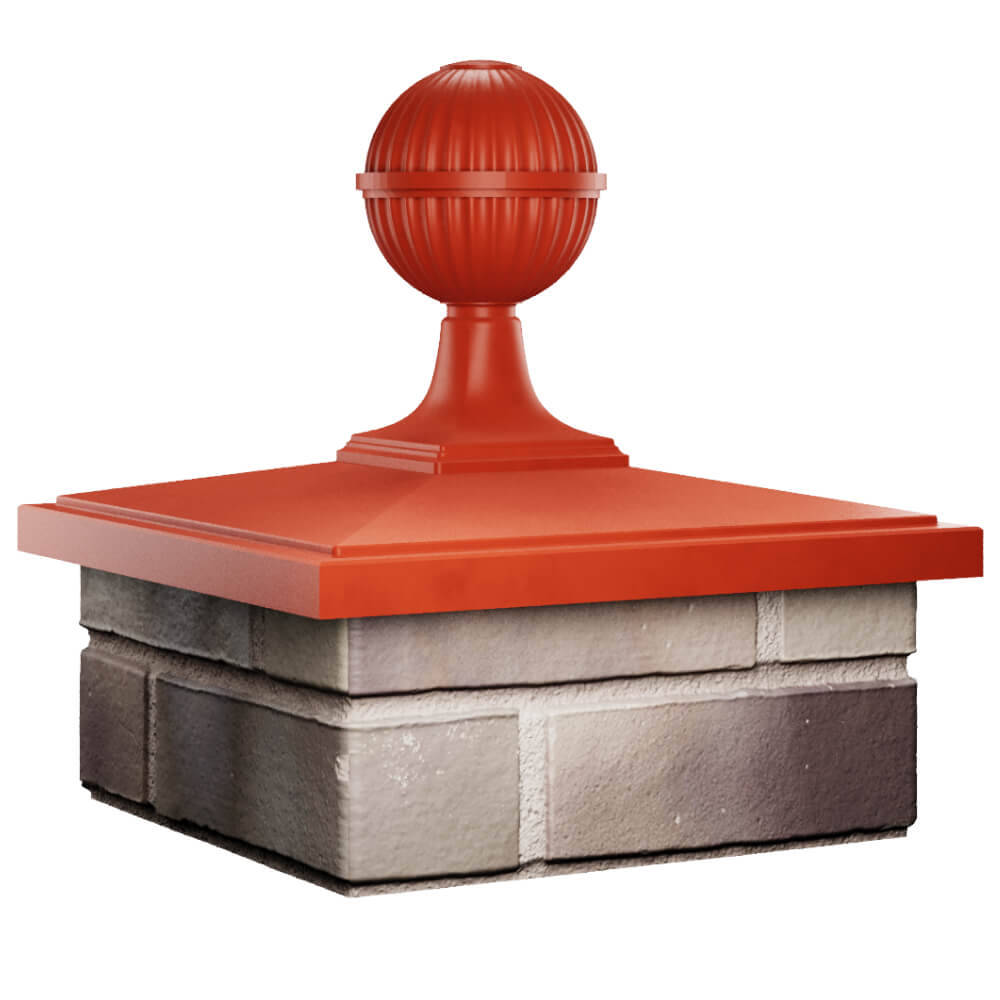 Колпак Zking БонаМоно Красный с шаром на столб 1.5х1.5 кирпича (385х385, 400х400мм) в сборе