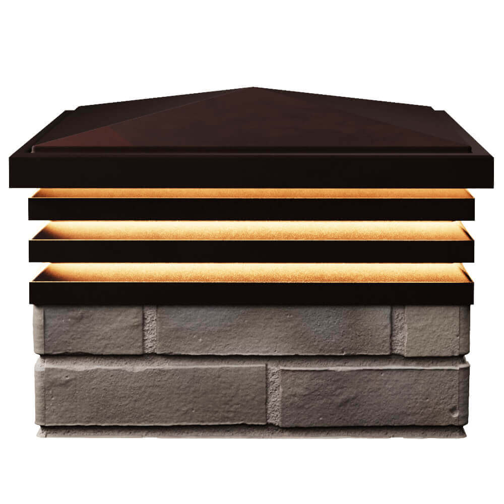 Колпак Zking Бона ХайТек Коричневый на столб 1.5х1.5 кирпича (385х385мм) с подсветкой